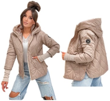 KURTKA DAMSKA WIOSENNA PRZEJSCIOWA PIKOWANA Z KAPTUREM BEŻOWA DORI ROZ. 3XL