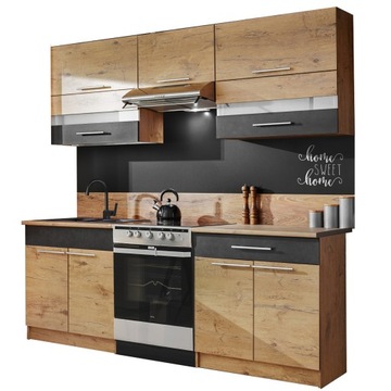Meble kuchenne z BLATEM - 1,7 m - EDEK 2 dąb lancelot + beton [M10]