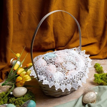 Салфетка БЕЛАЯ, овальная, большая, ДЛЯ ПАСХАЛЬНОЙ КОРЗИНКИ, крючком, 35х50