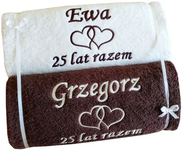 PREZENT na SREBRNE GODY 25 rocznicę ślubu RĘCZNIKI