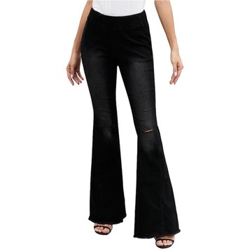 ch-Women Vintage Flared Trousers High Waist Denim XL
