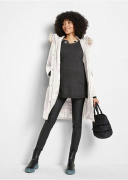 BPC BEŻOWY CIĄŻOWY PŁASZCZ Z KAPTUREM FUTERKO 44 XXL