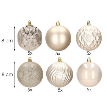 НАБОР НЕБРЫВАЕМЫХ ШАРОВ 8СМ УЗОРЫ 30ШТ ЗОЛОТЫЕ НОВОГОДНИЕ ШАРЫ ДЛЯ ЕЛКИ