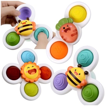 FIDGET SPINNER Z PRZYSSAWKĄ SENSORYCZNA KĄPIEL PREZENT GRZECHOTKA 3 SZTUKI