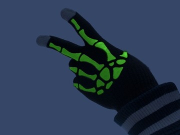 УНИВЕРСАЛЬНЫЕ ПЯТИПАЛЕЦНЫЕ ПЕРЧАТКИ ДЛЯ СМАРТФОНА СВЕТЯЩИЕСЯ НОЧЬЮ КОСТИ