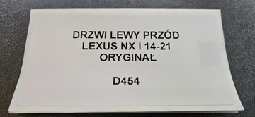 DVEŘE LEVÝ PŘEDNÍ LEXUS NX I 14-21 ORIGINÁLNÍ