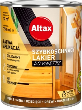 Lakier do drewna BEZBARWNY 0,75L POŁYSK Altax szybkoschnący DO WNĘTRZ