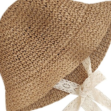 Letni słomkowy kapelusz dziecięcy Koronkowy kapelusz typu Bucket dla dzieci Kapelusze przeciwsłoneczne dla dzieci Khaki 48 cm