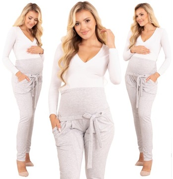 SPODNIE CIĄŻOWE DRESOWE Z PANELEM KOKARDKA XXL