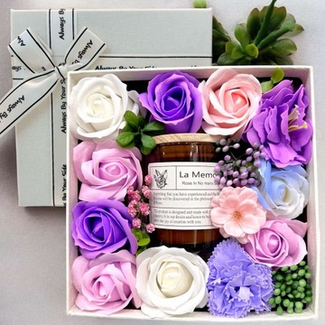Flower Box kwiaty mydlane ze ŚWIECA w pudełku prezent dla nauczyciela