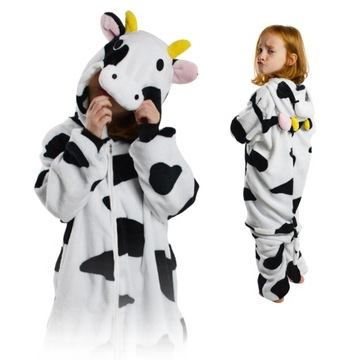 ONESIE KIGURUMI PIŻAMA JEDNOCZĘŚCIOWA DRES KOMBINEZON DZIECI KROWA 134-14
