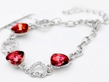 Posrebrzana bransoletka serduszka czerwone srebrzane rubinowe serca prezent
