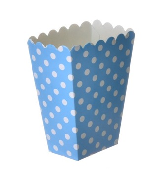 PUDEŁKO POPCORN PAPIEROWE Błękitne białe grochy 0,8L słodycze 6szt eco