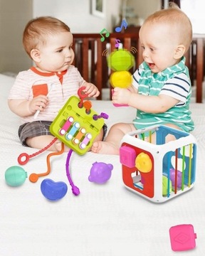 ОБРАЗОВАТЕЛЬНЫЙ СОРТЕР SENSORY CUBE MONTESSORI 7в1 КУЛЬМУЛЯРЫ, БЛОКИ, ЛАСТИНКИ