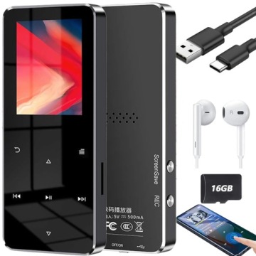 Přehrávač MP3 16GB Bluetooth HiFi Rádio Sluchátka V Sadě 28 jazyků