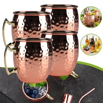 ZESTAW 4 MOSCOW MULE SZKLANKI DO KOKTAJLI, RUMU, DO BARU, NA IMPREZĘ