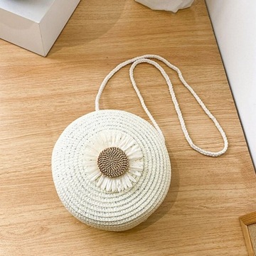 ВИНТАЖНАЯ СУМКА НА ПЛЕЧЕ С СОЛОМОЙ И ЦВЕТОЧНЫМ ЦВЕТОМ, БЕЛАЯ ВЕСНА ЛЕТО