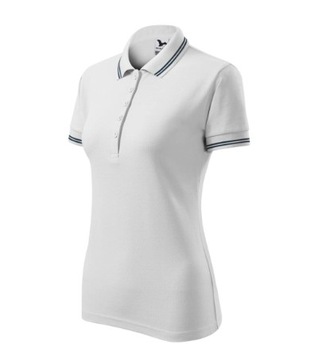 ELEGANCKA Damska Koszulka POLO biała XL z Kontrastowymi Elementami