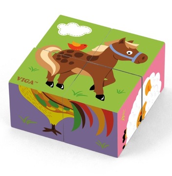 Viga Drewniana układanka Farma Puzzle 4 klocki