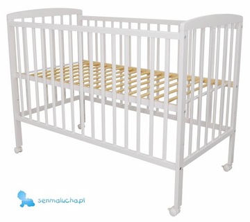 Детская кроватка 3в1 Kacper 120х60 + матрас, постельное белье, колеса, перила