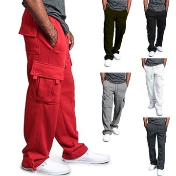 Мужские брюки-карго с множеством карманов, красные