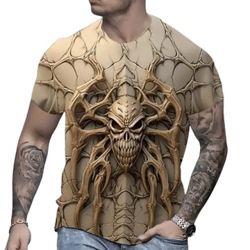 KOSZULKA MĘSKA BEŻOWA NADRUK 3D REALISTYCZNA CZACHA 2XL