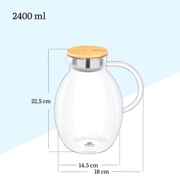Графин для воды, соков и лимонада с бамбуковой крышкой Wilmax 2400 мл