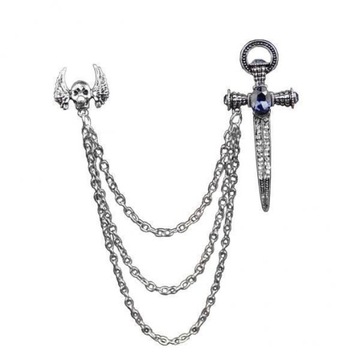 3xAntique Silver Crystal Cross Broszka Łańcuszek Męskie przypinki do kołnierzyka garnituru na 3 sztuki