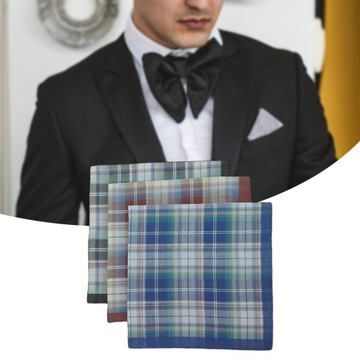 3x Мужские носовые платки в полоску, в клетку, хлопок, мужские носовые платки