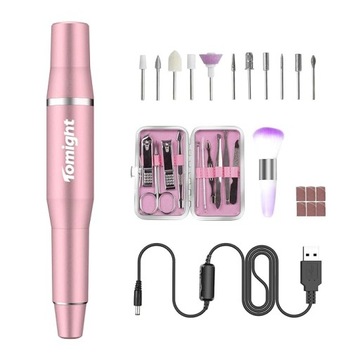 TOMIGHT FREZARKA DO PAZNOKCI ELECTRIC NAIL DRILL RÓŻOWA + obcinaczki