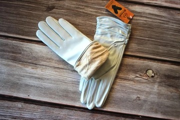 Genuine Leather Gloves Women's Sheepskin Gloves White Elastic Style Velvet