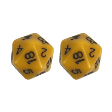 ZESTAW 2 KOSTEK K20 RPG ŻÓŁTA KOŚĆ DWUDZIESTOŚCIENNA