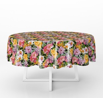OBRUS CERATA KOLOROWE KWIATY OKRĄGŁA GRUBA KOŁO 140 cm