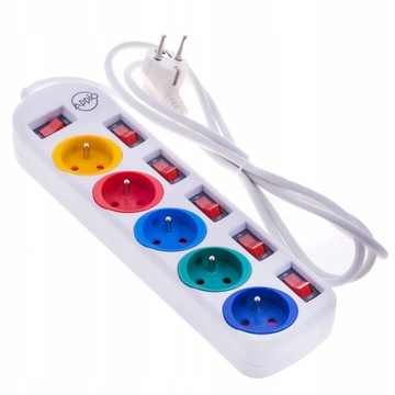 УДЛИНИТЕЛЬ удлинитель 2м 5 розеток ЦВЕТНОЙ
