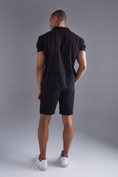 Boohoo qhe szorty koszula wstawki męski ażurowe zestaw czarny XS NG2