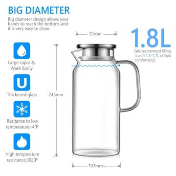 СТЕКЛЯННЫЙ КУВШИН С МЕТАЛЛИЧЕСКОЙ КРЫШКОЙ 1,8л x RM