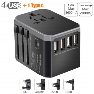 Międzynarodowy uniwersalny adapter podróżny USB