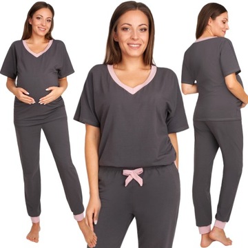 Bawełniana dwuczęściowa piżama ciążowa kimono długie spodnie AMELIA XXL