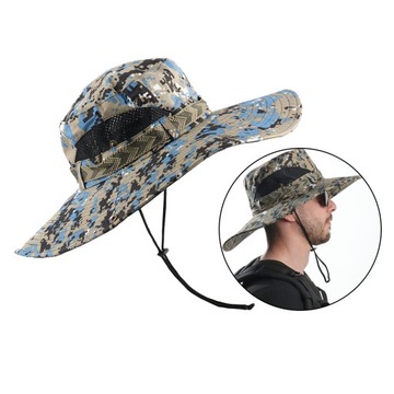 Kapelusz przeciwsłoneczny z szerokim rondem Letni kapelusz plażowy z ochroną UV Składany wędkarski niebieski