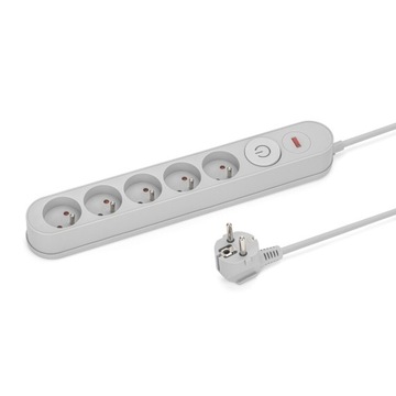 LISTWA ZASILAJĄCA PRZEPIĘCIOWA PRZECIWPRZEPIĘCIOWA 5 GNIAZD 3m SZARA