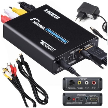 Konwerter z AV / S-Video na HDMI + audio jack 3,5 mm RCA SVIDEO adapter