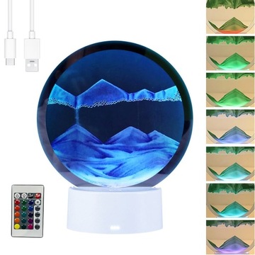 LAMPKA NOCNA BIURKOWA OBRAZ PIASKI OBROTOWA KLEPSYDRA PIASKI DYNAMICZNE 3D