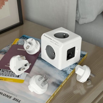 PowerCube ReWirable USB-туристическая планка + 3 вилки + кабель IEC EU; СЕРЫЙ