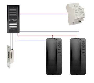 Домофон Cyfral Cosmo R2 на две семьи, черная панель, черные наушники, брелоки