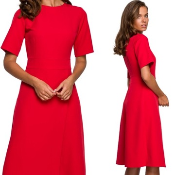 SUKIENKA ELEGANCKA NA WESELE KOBIECA Z KOPERTOWYM DOŁEM CZERWONA 44 XXL