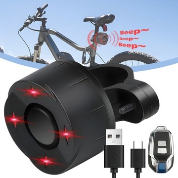 ROWEROWY ALARM ANTYKRADZIEŻOWY, AKUMULATOR, BEZPRZEWODOWY, WODOODPORNY