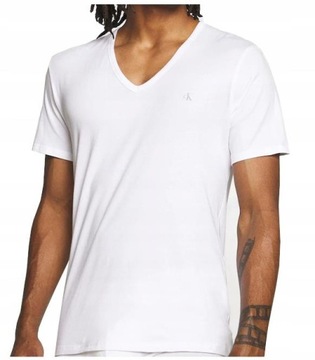 CALVIN KLEIN Biały V-Neck Oryginalny T-Shirt L
