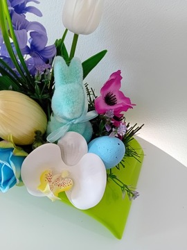 STROIK WIELKANOC GLAMOUR DEKORACJA WIĄZANKA CMENTARZ ZAJĄC IKEBANA WIOSENNY