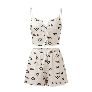 Sexy Women's Pajama Set Print Shorts Suit Bowknot