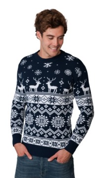 НОРВЕЖСКИЙ РОЖДЕСТВЕНСКИЙ СВИТЕР, ОЛЕНЬ, ТЕМНО-СИНИЙ 3XL
